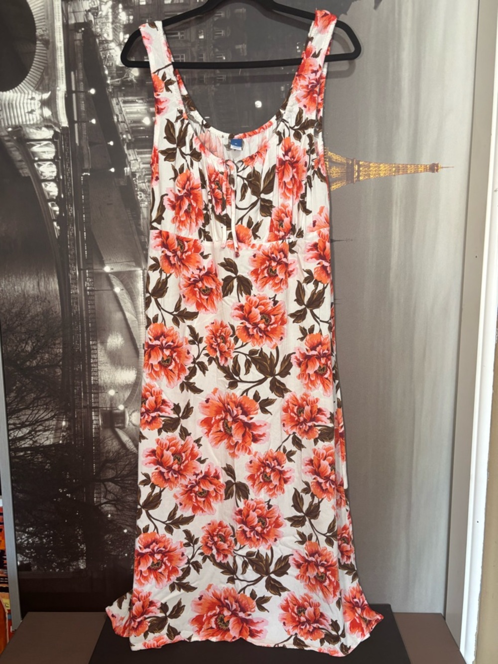 Old Navy White Sundress with Coral and Brown Floral Print maxi length